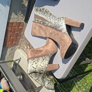 Seude Patent Leather Snake Skin Heeled Boots